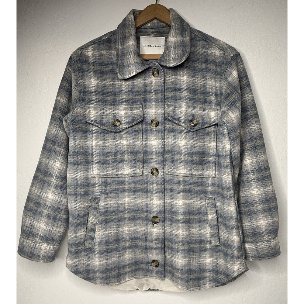 American Eagle Brushed Plaid Shacket Oversized Sz XS Grunge Flannel Boyfriend
